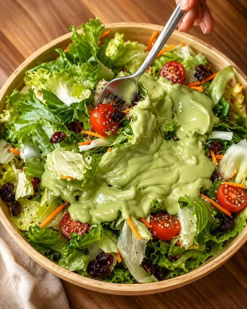 Salada fresca no prato com molho de ervas cremoso